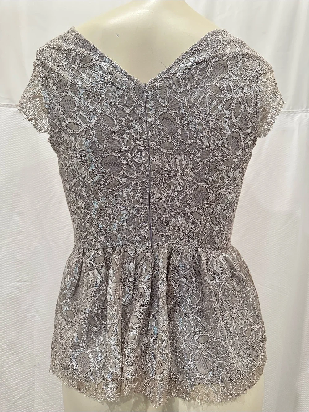 Maeve Anthropologie Lace Peplum Blouse in Silver